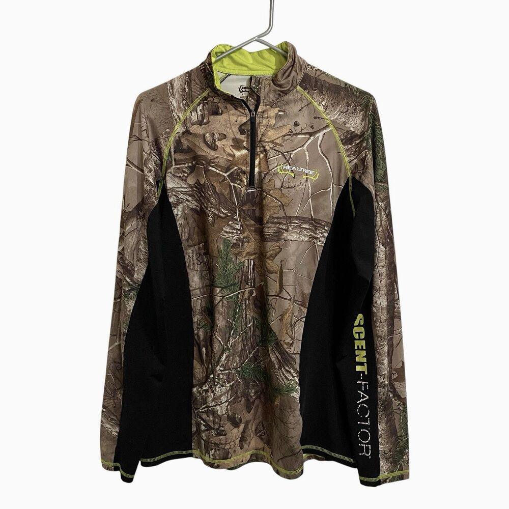 Realtree Hunting Shirt Mens M Scent Factor 1/4 Zip Long Sleeve Camo Camouflage